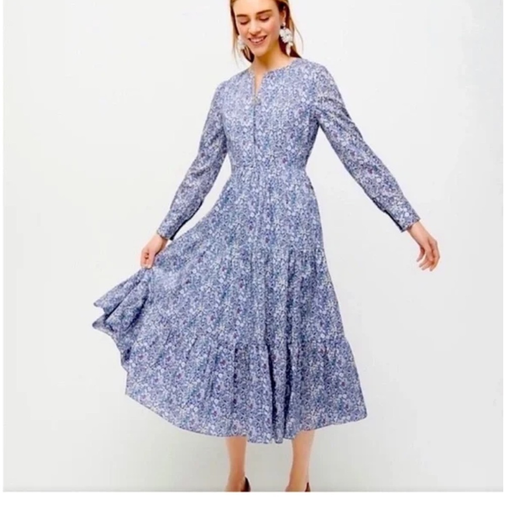 J Crew Liberty Junes Meadow Tiered Midi Dress
